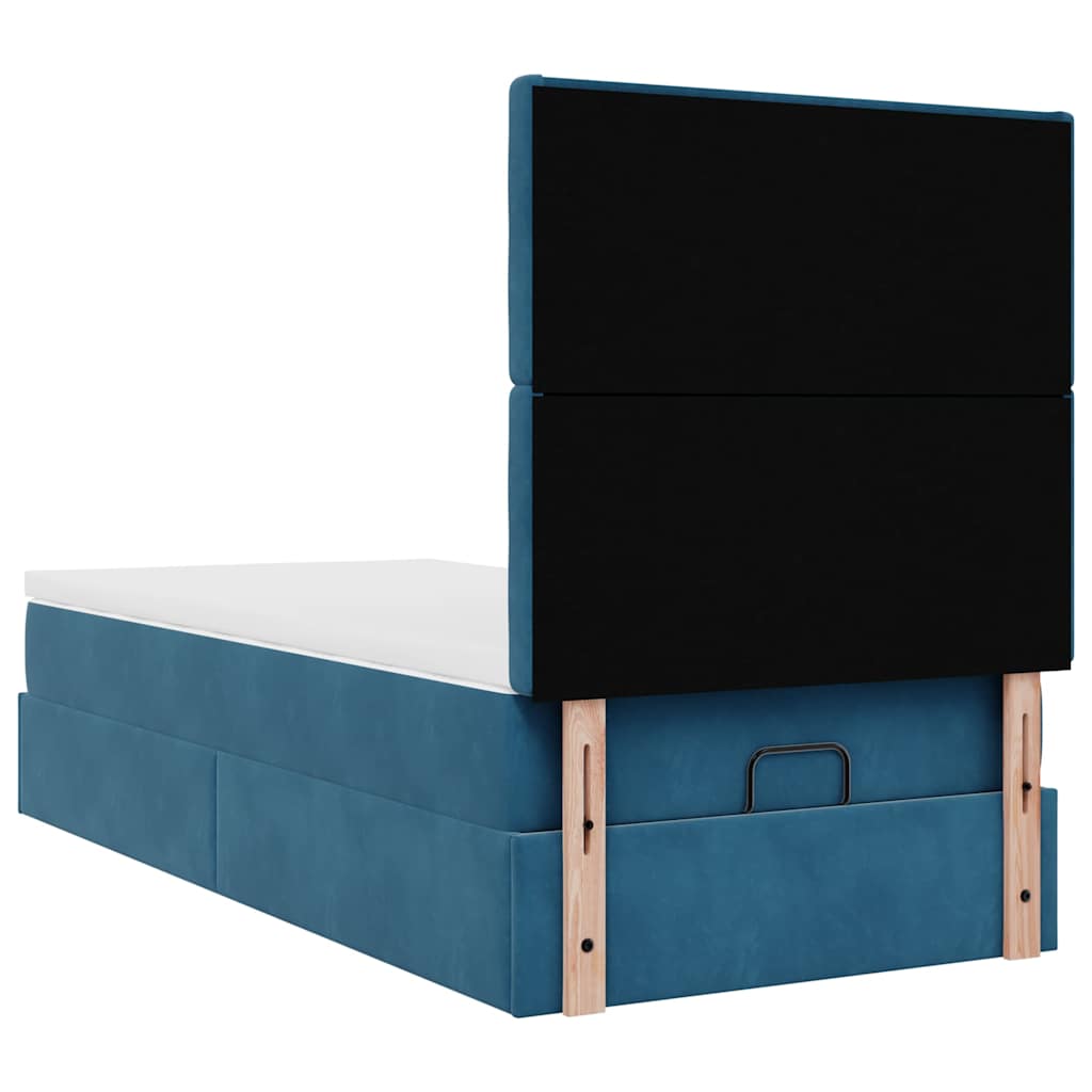 Lit ottoman avec matelas bleu foncé 100x200 cm velours