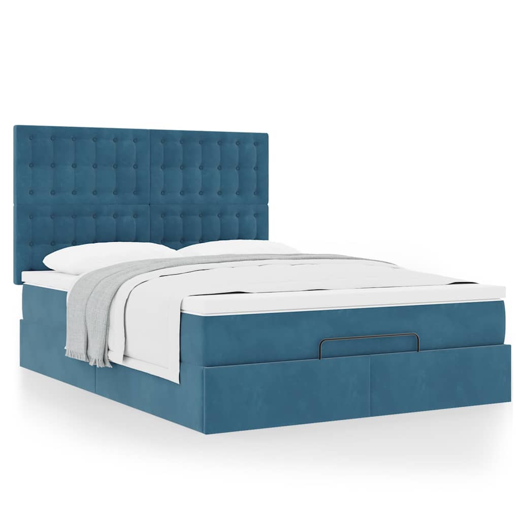 Lit ottoman avec matelas bleu foncé 140x190 cm velours