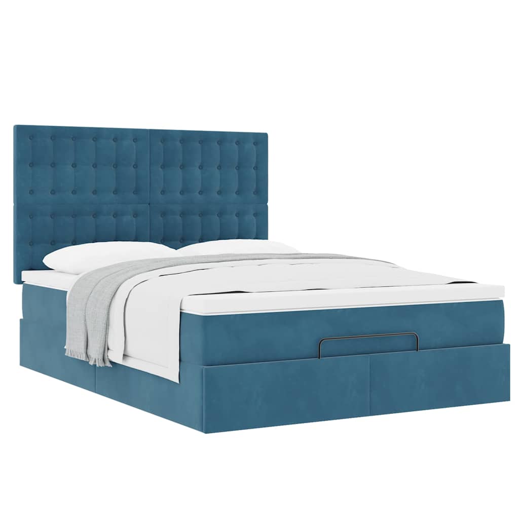 Lit ottoman avec matelas bleu foncé 140x190 cm velours