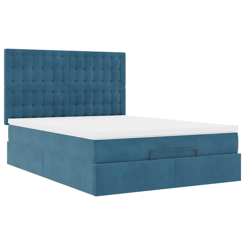 Lit ottoman avec matelas bleu foncé 140x190 cm velours