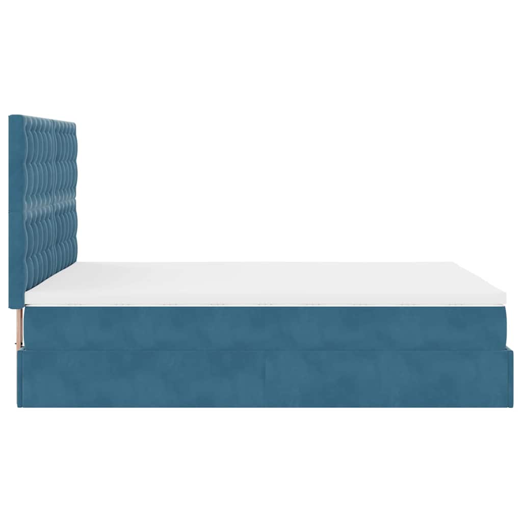 Lit ottoman avec matelas bleu foncé 140x190 cm velours