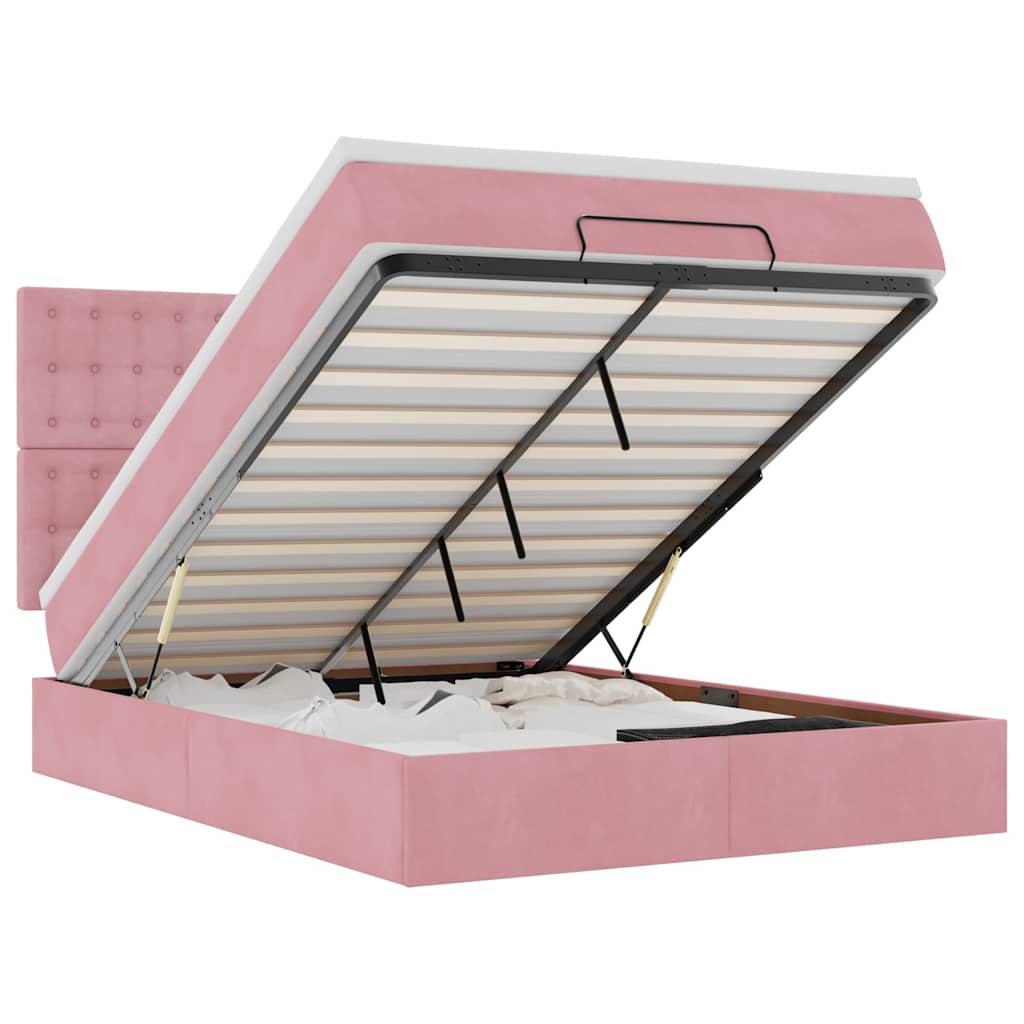 Ottoman-Bett mit Matratzen Rosa 140x190 cm Samt