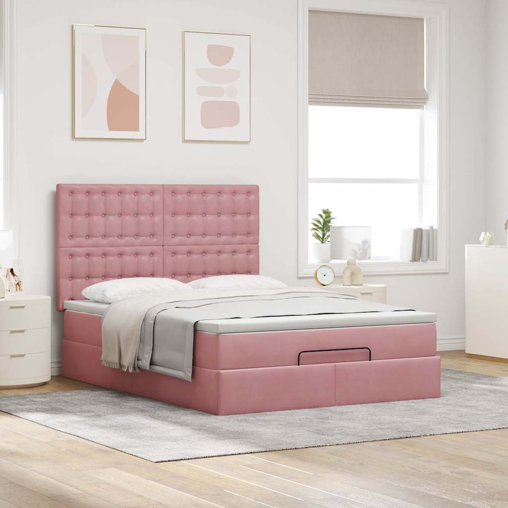 Ottoman-Bett mit Matratzen Rosa 140x190 cm Samt