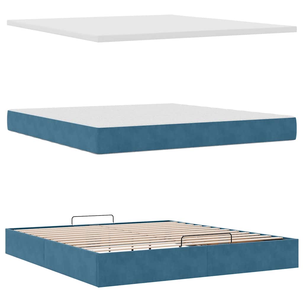 Lit ottoman avec matelas bleu foncé 180x200 cm velours