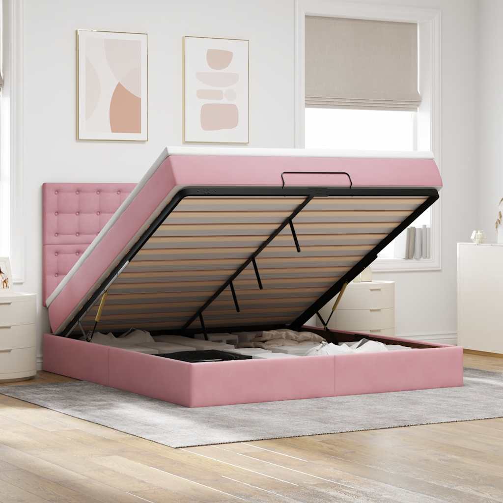 Ottoman-Bett mit Matratzen Rosa 180x200 cm Samt