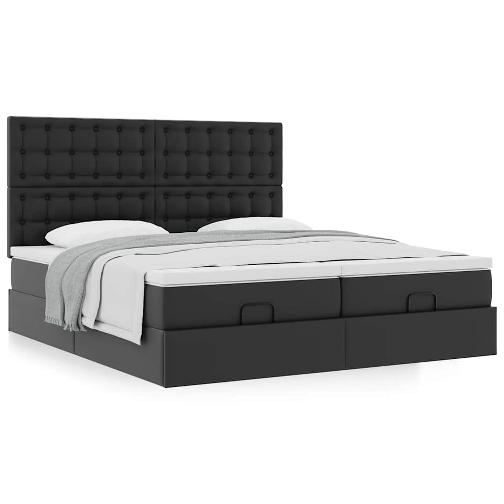 Ottoman bed with mattresses black 200x200 cm artificial leather