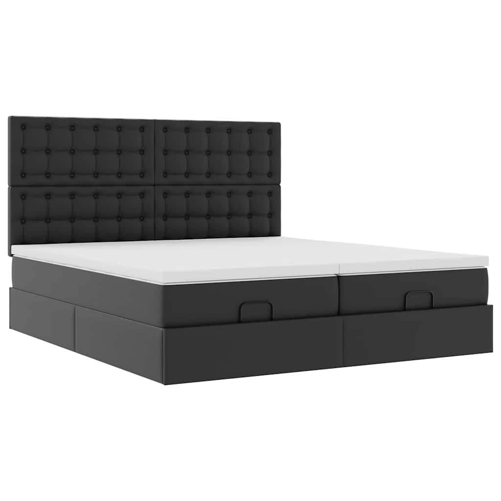 Ottoman bed with mattresses black 200x200 cm artificial leather