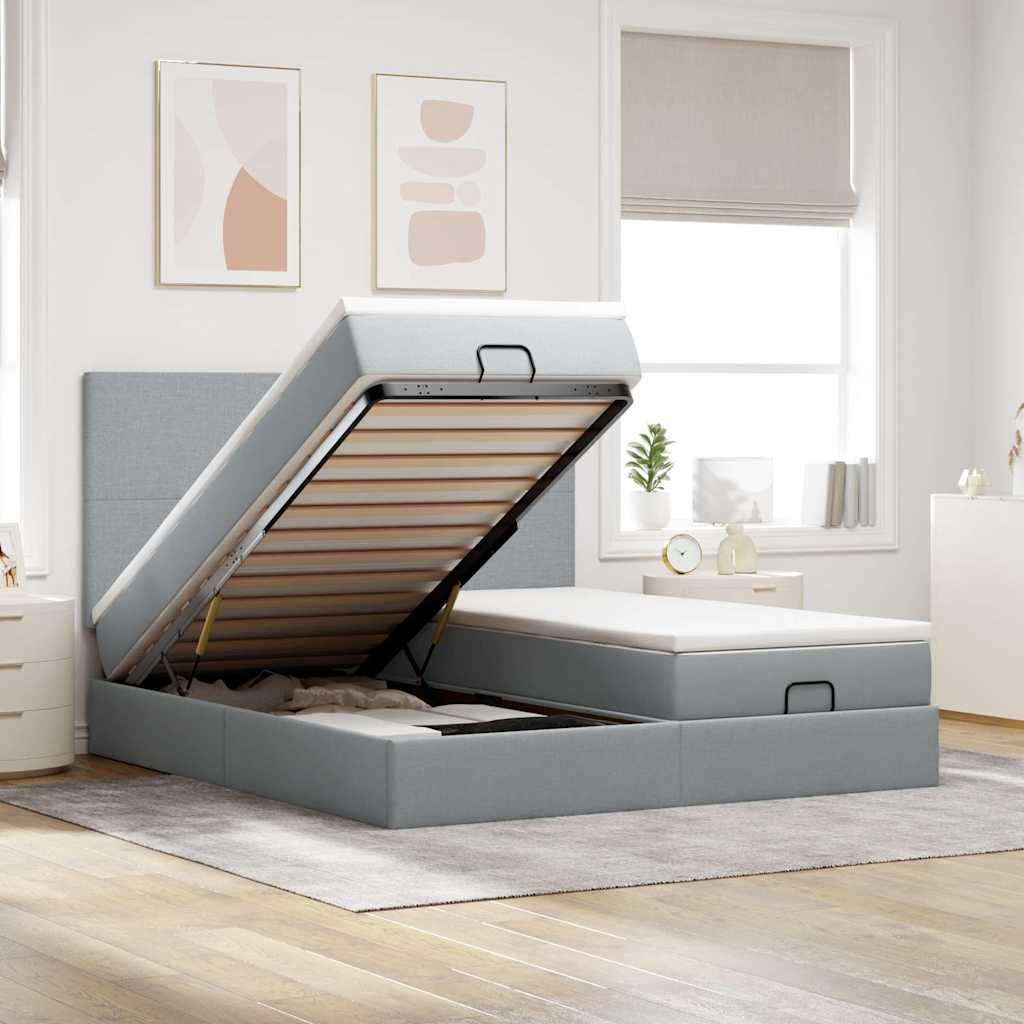 Lit ottoman avec matelas en tissu gris clair 180x200 cm