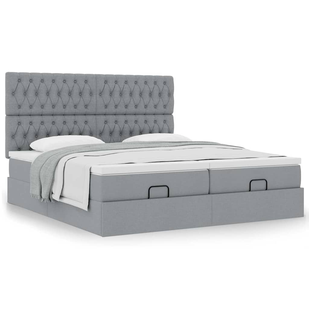 Lit ottoman avec matelas en tissu gris clair 180x200 cm
