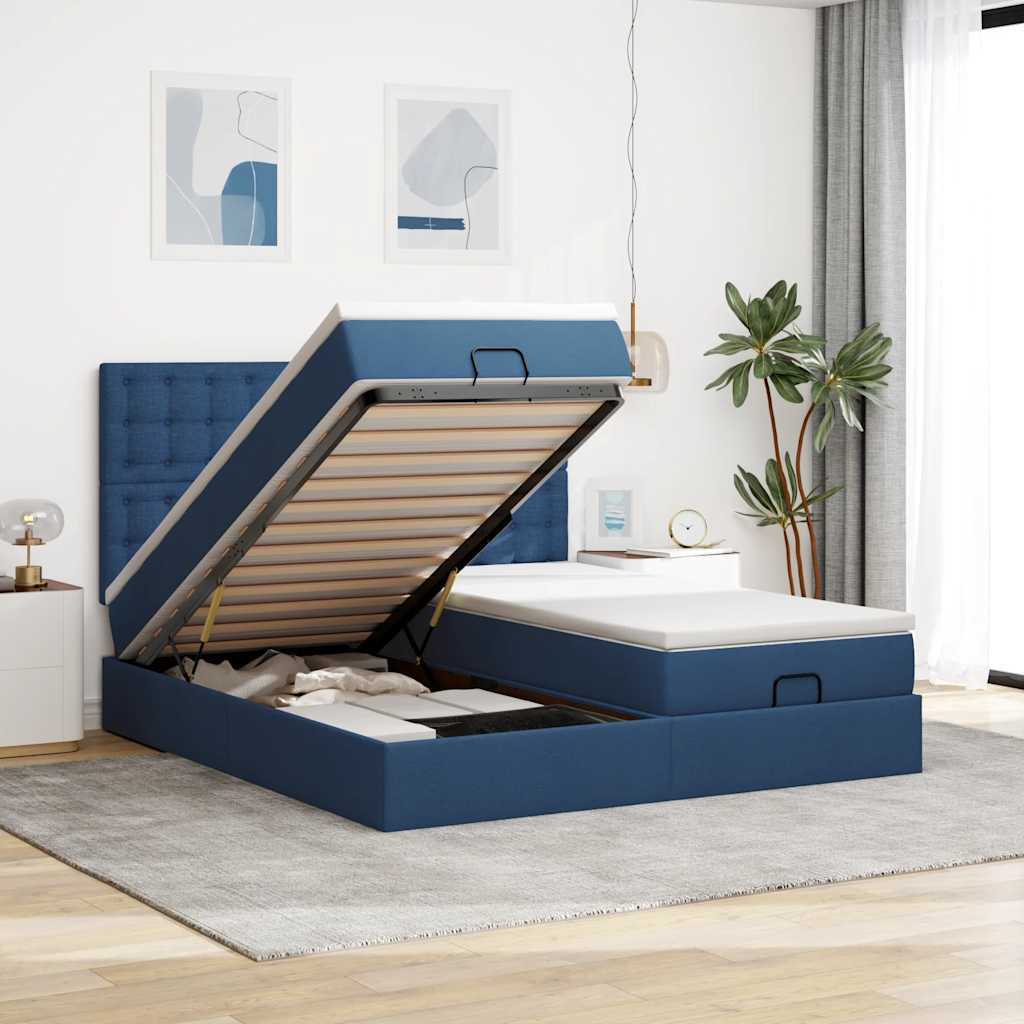 Ottoman-Bett mit Matratzen Blau 180x200 cm Stoff