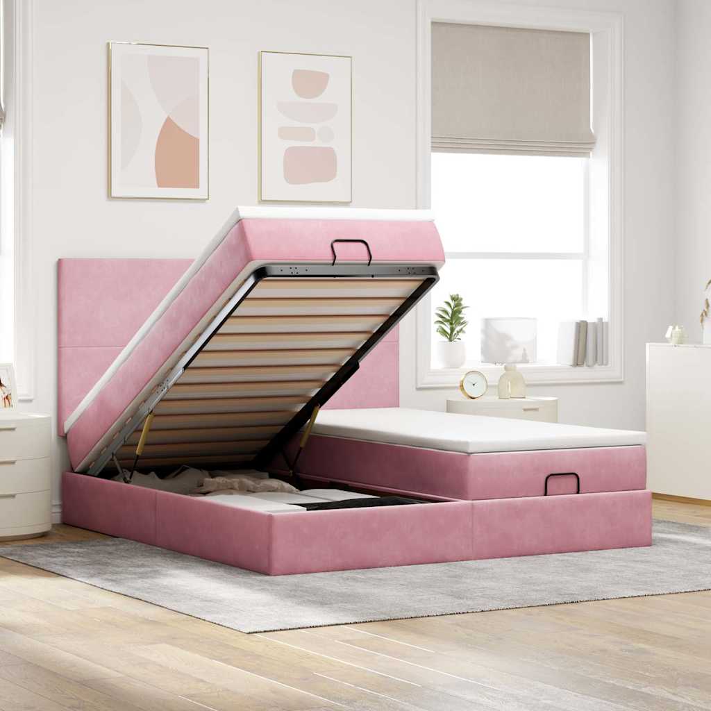 Ottoman-Bett mit Matratzen Rosa 200x200 cm Samt
