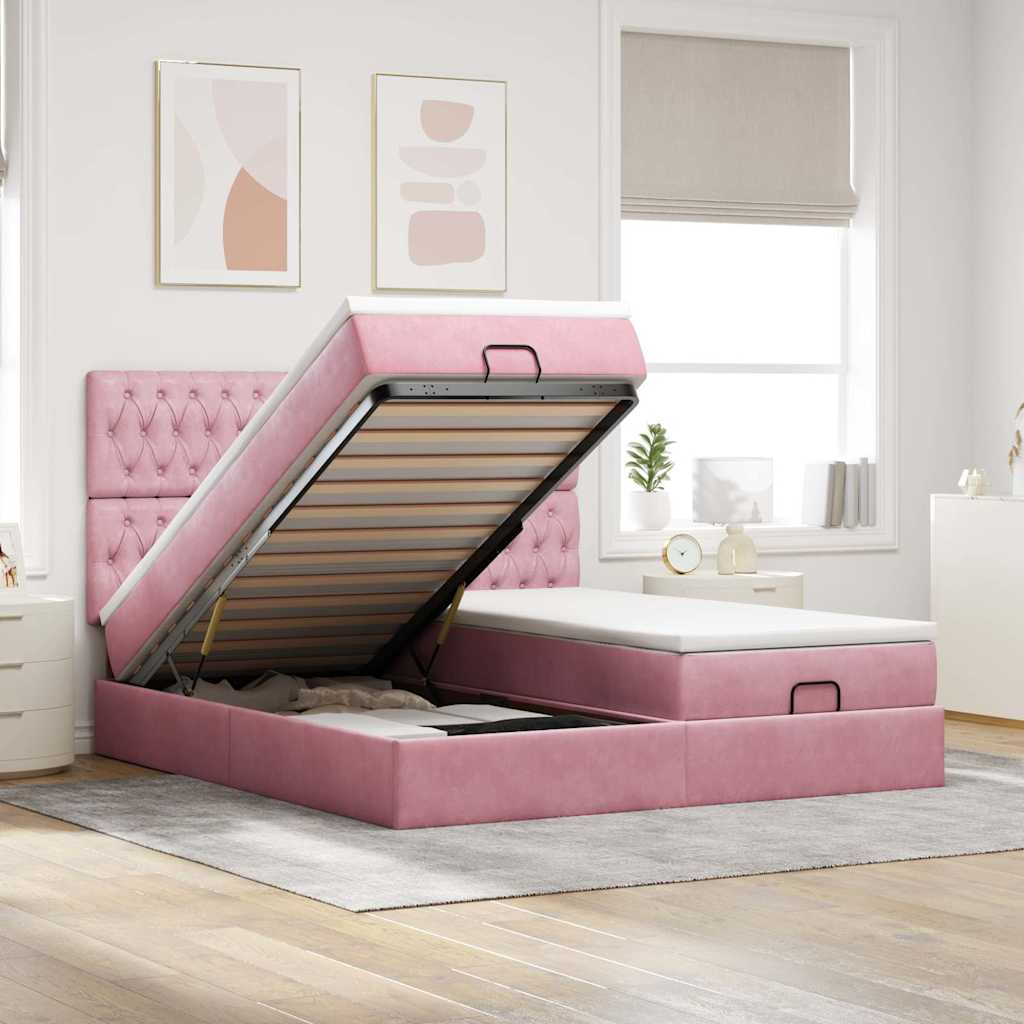 Ottoman-Bett mit Matratzen Rosa 200x200 cm Samt