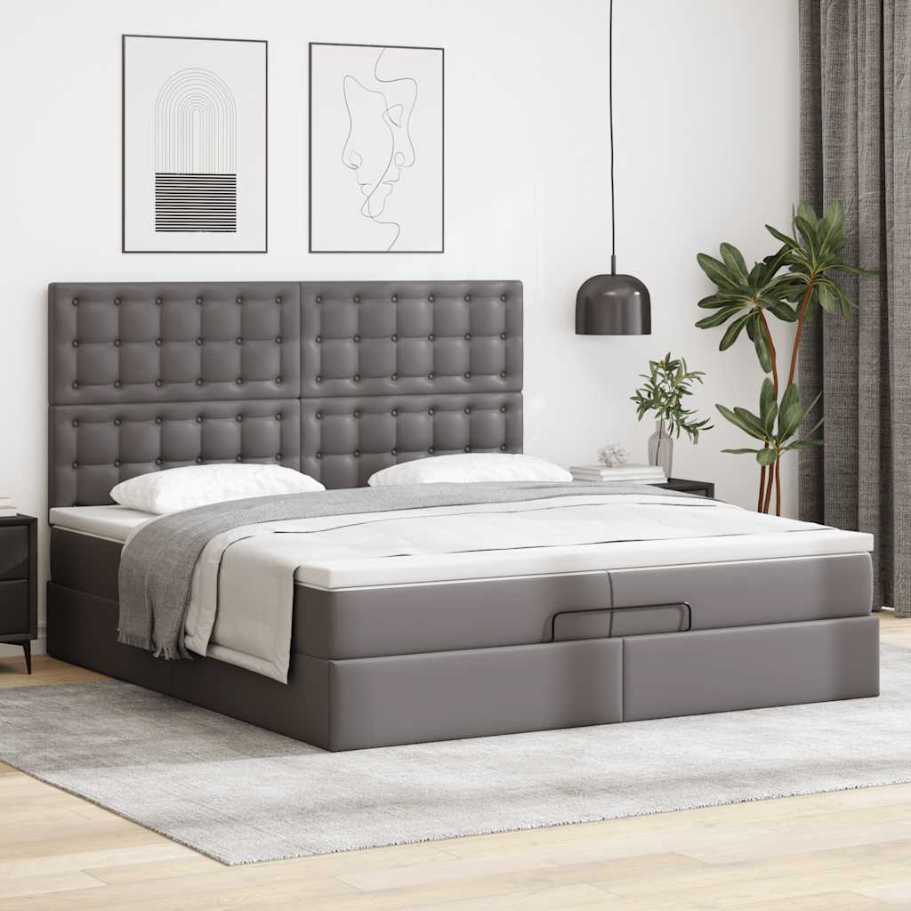 Ottoman-Bett mit Matratzen & LEDs Grau 200x200 cm Kunstleder
