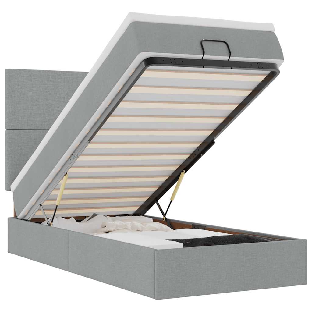 Ottomane Bett mit Matratze & LEDs Hellgrau 80x200 cm Stoff