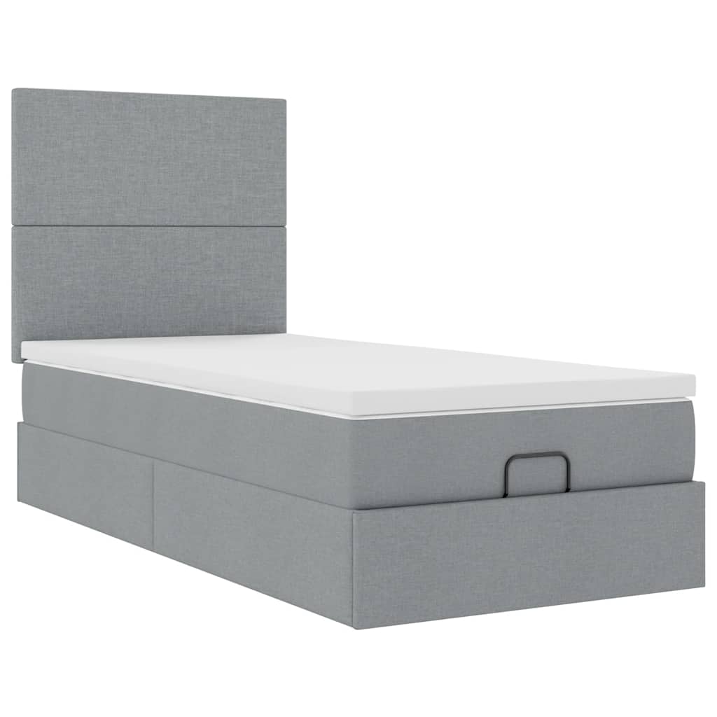 Ottomane Bett mit Matratze & LEDs Hellgrau 80x200 cm Stoff