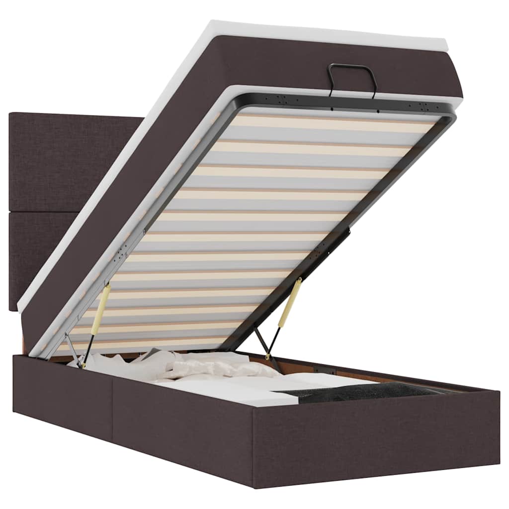 Ottomane Bett mit Matratze & LEDs Dunkelbraun 90x200 cm Stoff