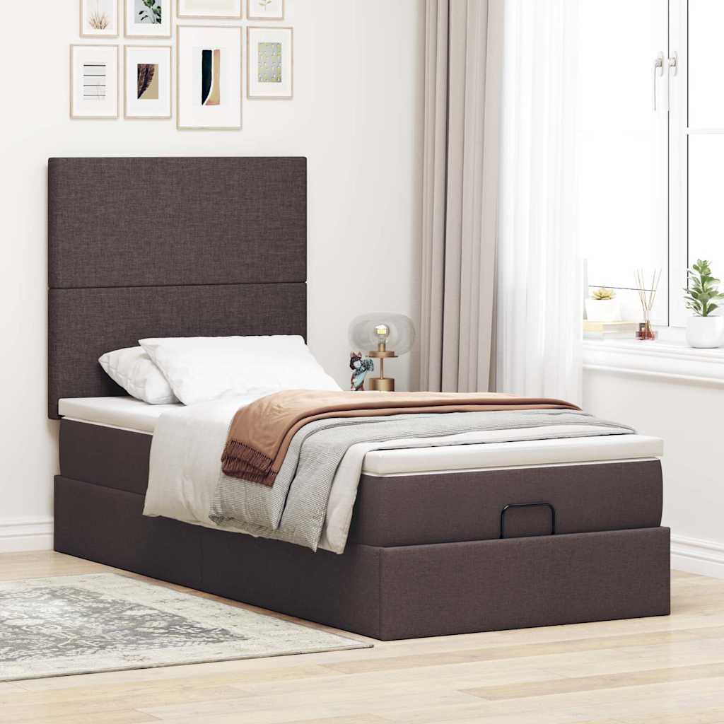 Ottomane Bett mit Matratze & LEDs Dunkelbraun 90x200 cm Stoff