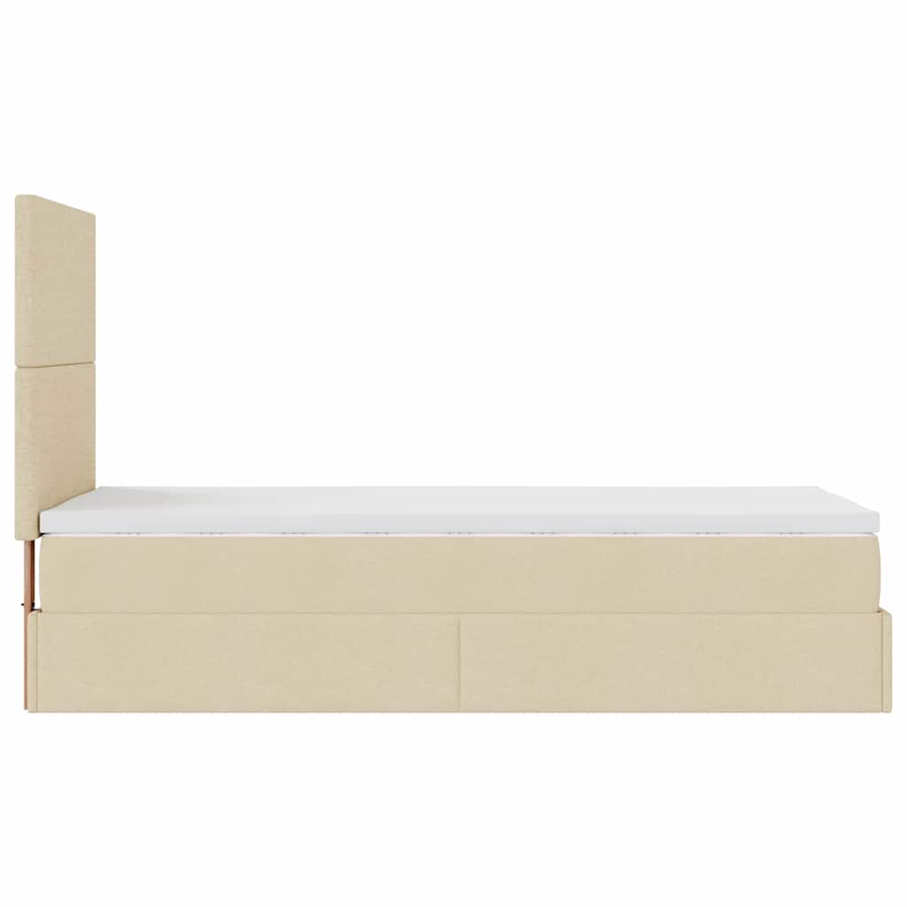 Ottomane Bett mit Matratze & LEDs Creme 90x200 cm Stoff