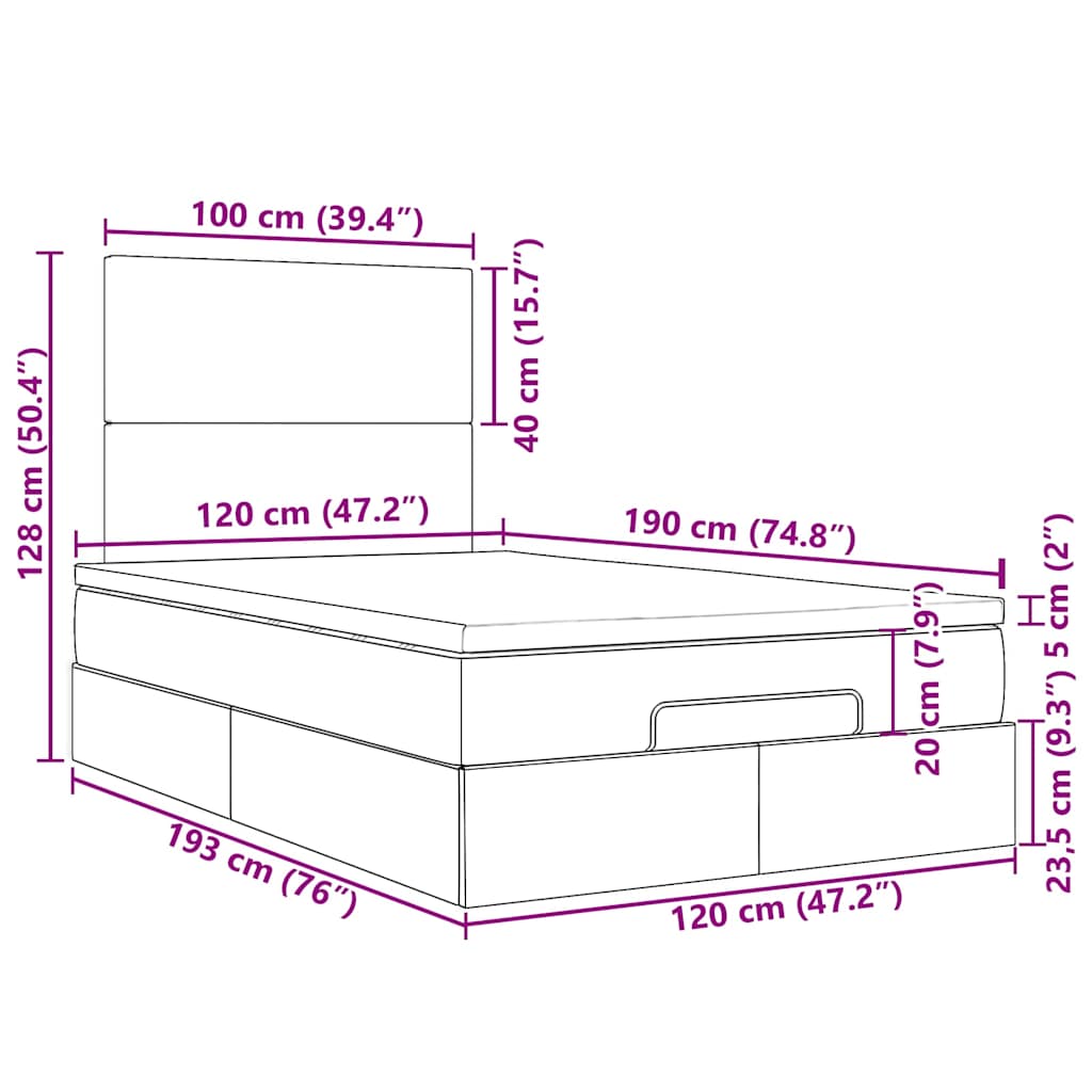 Ottoman-Bett mit Matratze & LEDs Dunkelgrau 120x190 cm Stoff