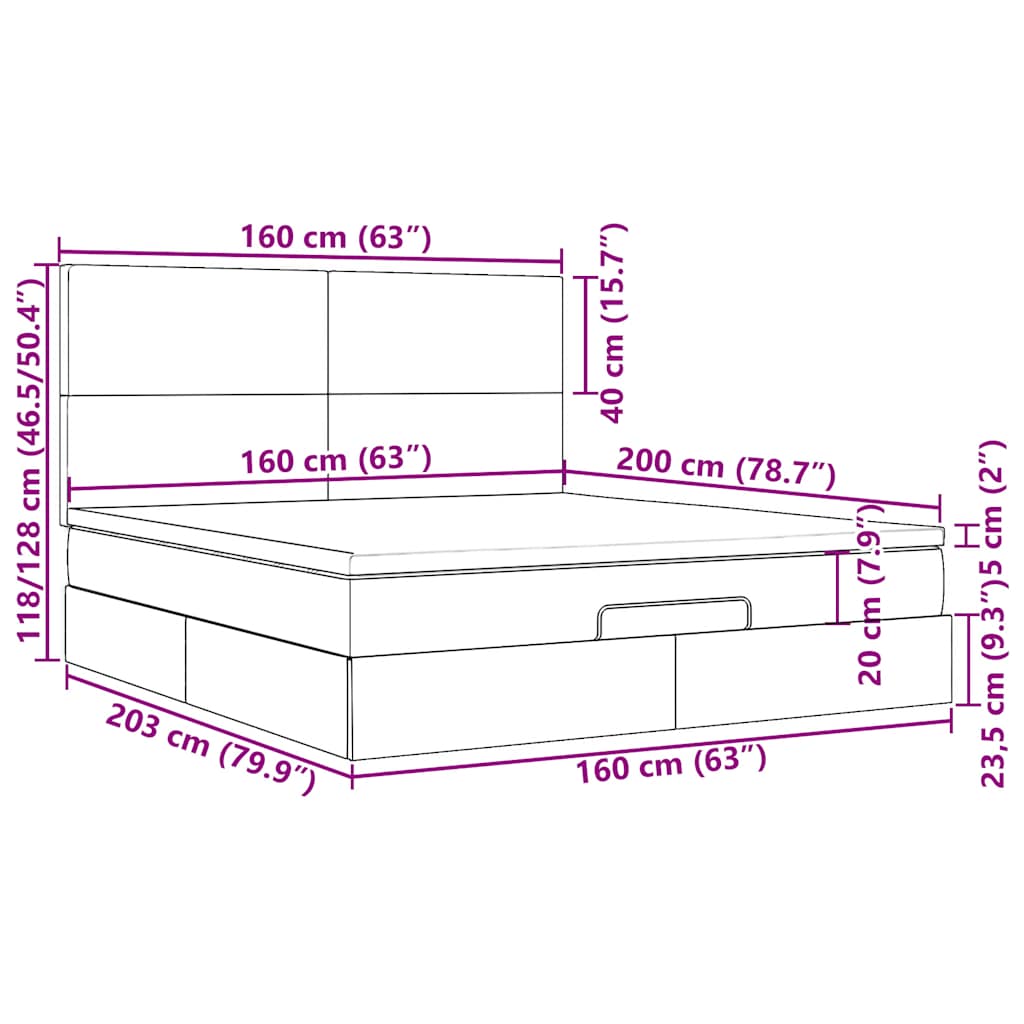 Ottoman-Bett mit Matratze & LEDs Dunkelgrau 160x200 cm Stoff