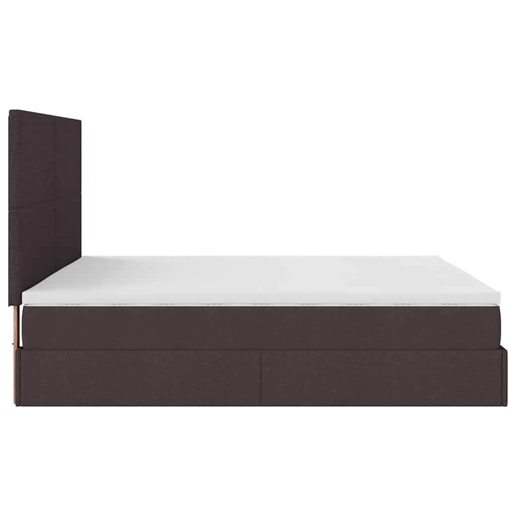 Lit ottoman avec matelas et LED marron foncé 180x200 cm tissu