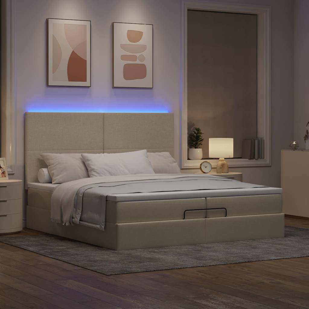 Ottoman-Bett mit Matratzen & LEDs Creme 200x200 cm Stoff