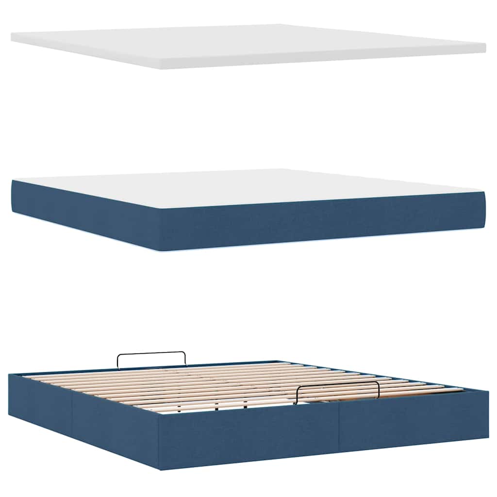 Ottoman-Bett mit Matratzen & LEDs Blau 200x200 cm Stoff