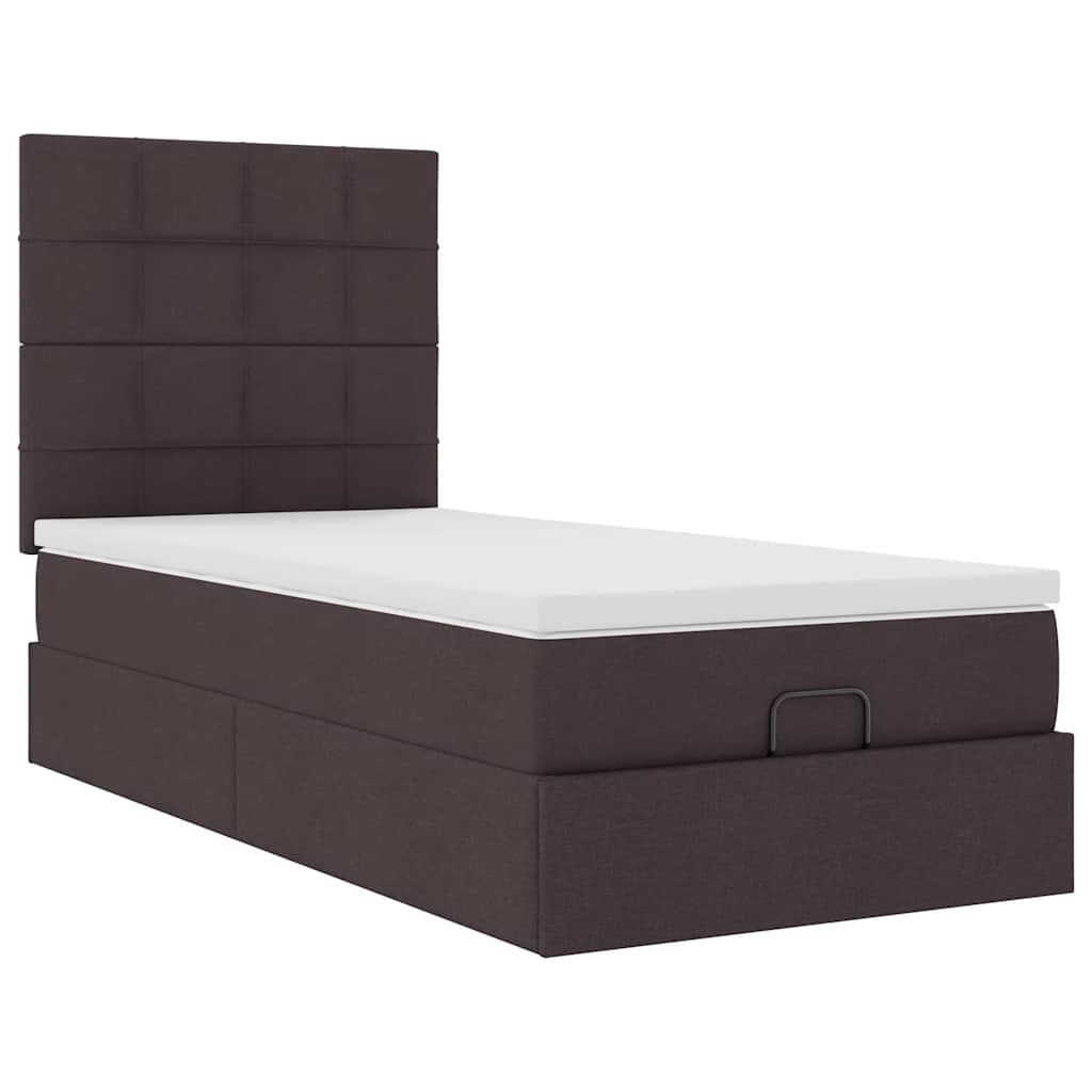Ottomane Bett mit Matratze & LEDs Dunkelbraun 90x200 cm Stoff