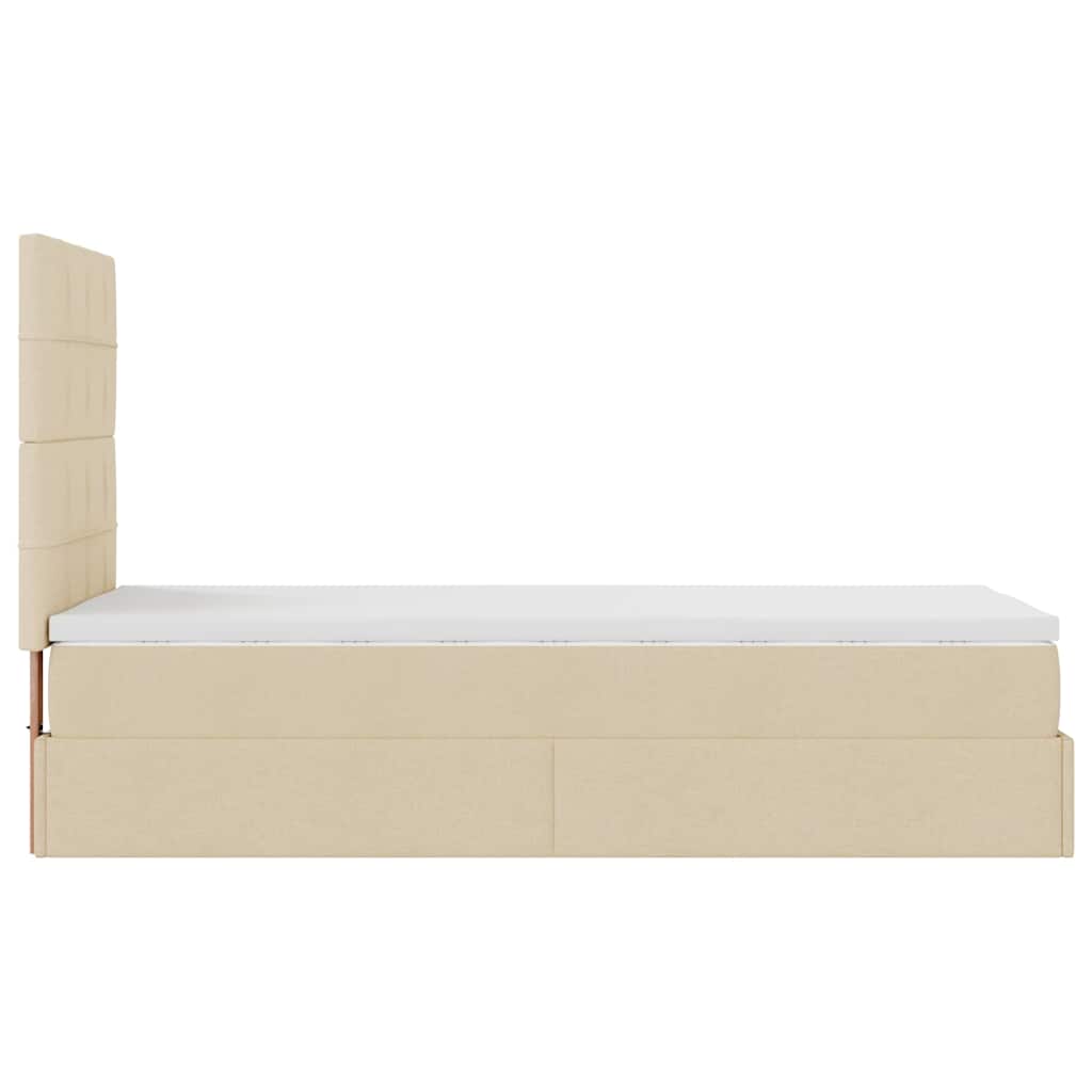 Ottomane Bett mit Matratze & LEDs Creme 90x200 cm Stoff