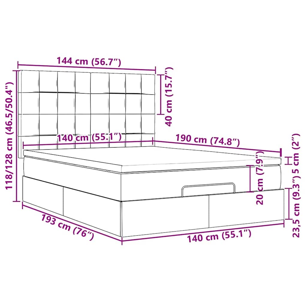 Ottoman-Bett mit Matratze & LEDs Dunkelgrau 140x190 cm Stoff