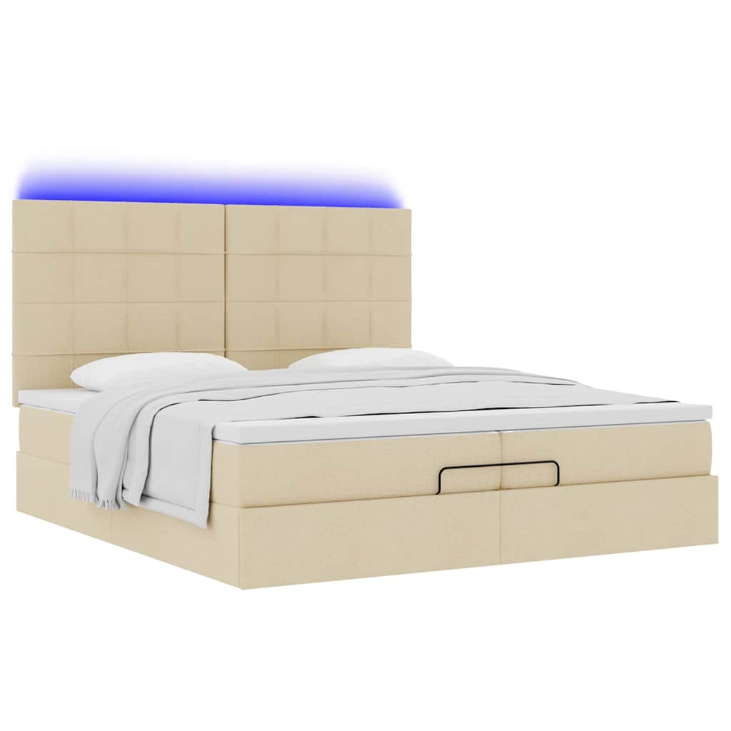 Ottoman-Bett mit Matratzen & LEDs Creme 200x200 cm Stoff