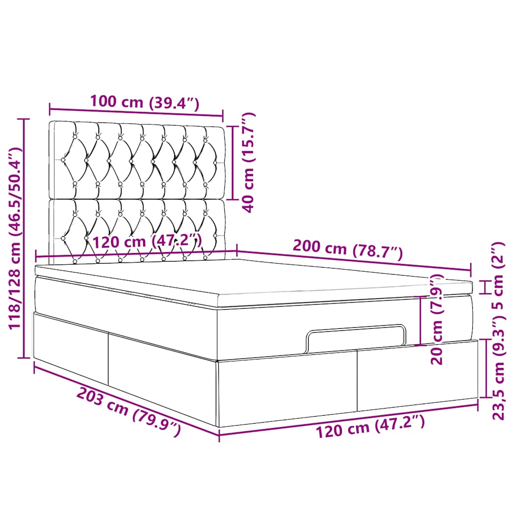 Ottoman-Bett mit Matratze & LEDs Taupe 120x200 cm Stoff