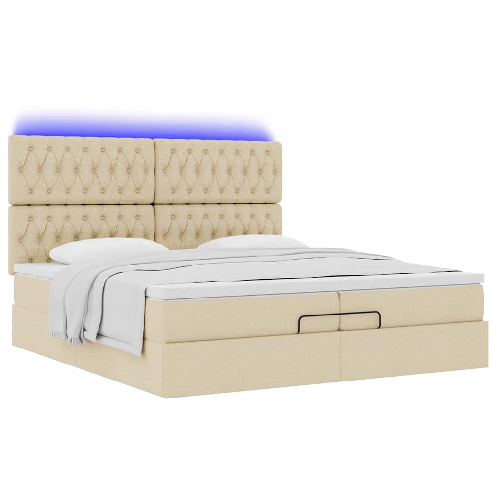 Ottoman-Bett mit Matratzen & LEDs Creme 200x200 cm Stoff