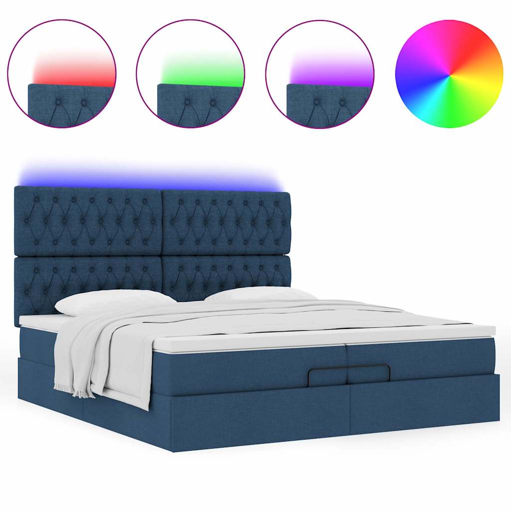 Ottoman-Bett mit Matratzen & LEDs Blau 200x200 cm Stoff