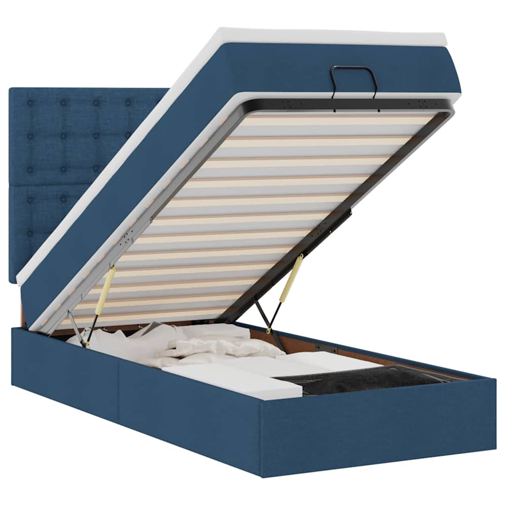 Ottomane Bett mit Matratze & LEDs Blau 90x200 cm Stoff