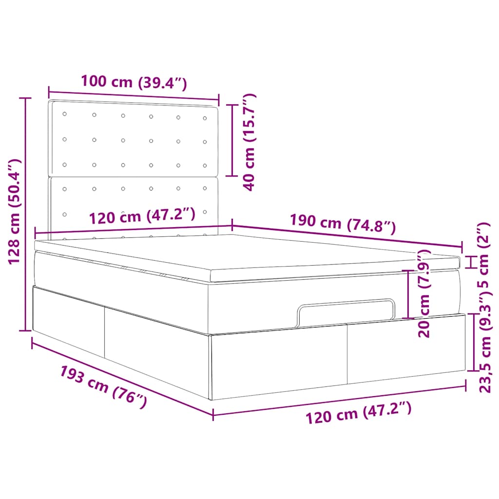Ottoman-Bett mit Matratze & LEDs Schwarz 120x190 cm Stoff