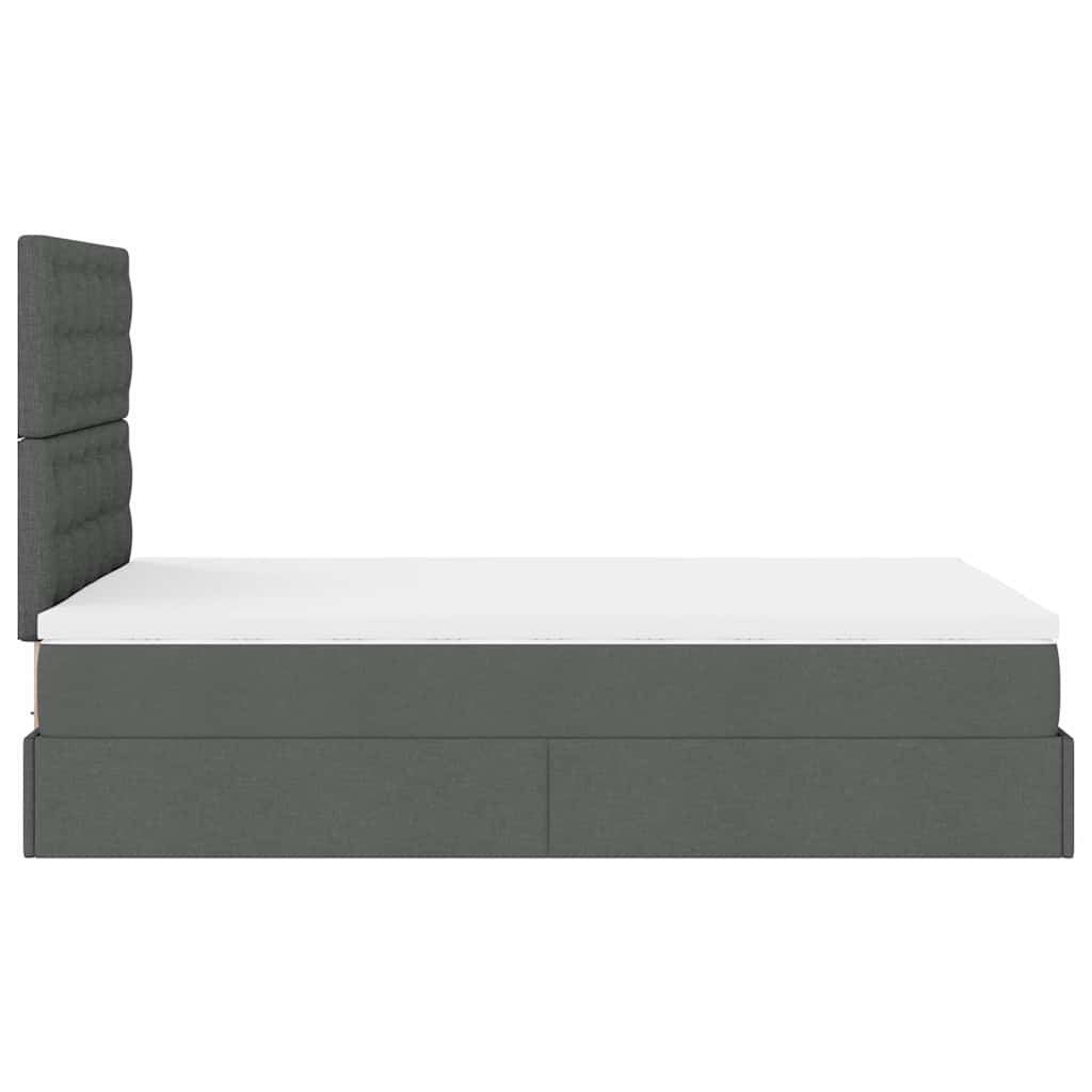 Lit ottoman avec matelas et LED tissu gris foncé 120x200 cm