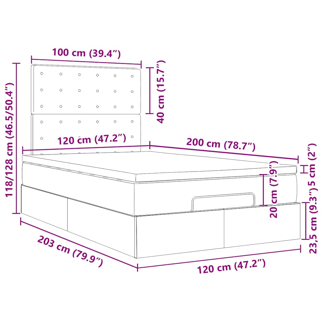 Ottoman-Bett mit Matratze & LEDs Taupe 120x200 cm Stoff