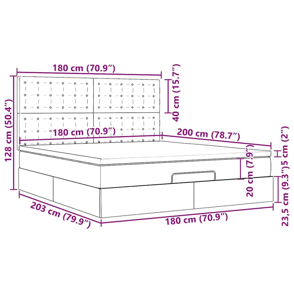 Ottoman-Bett mit Matratze & LEDs Dunkelgrau 180x200 cm Stoff