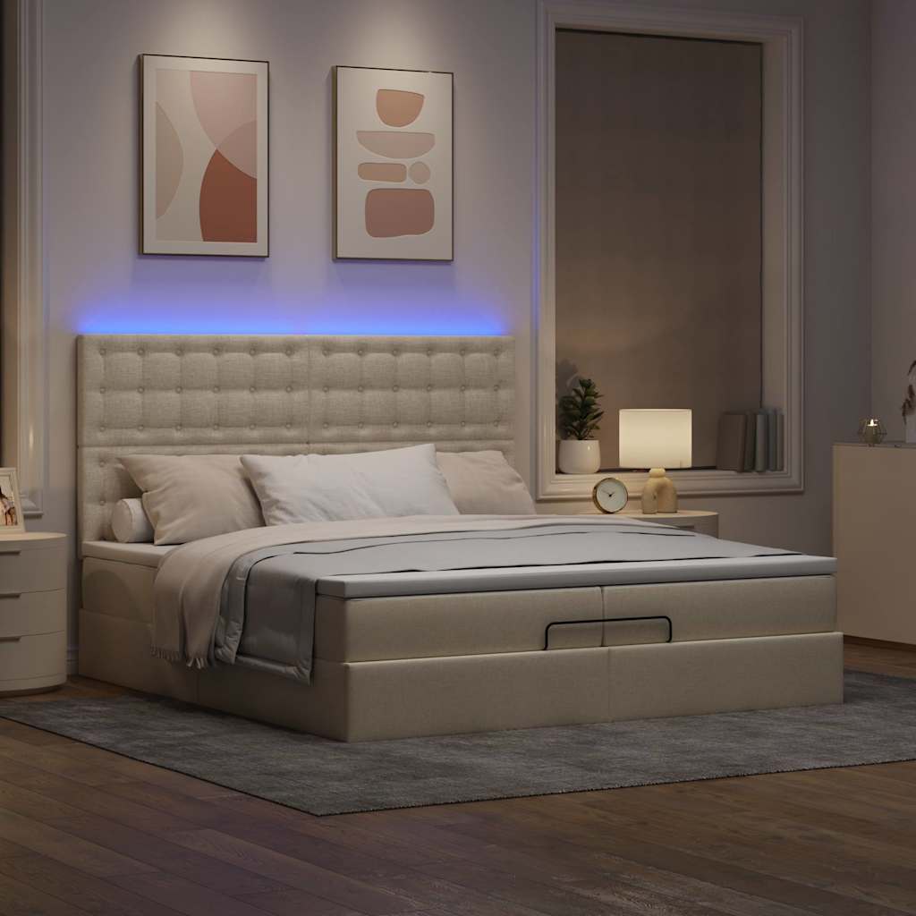 Ottoman-Bett mit Matratzen & LEDs Creme 200x200 cm Stoff