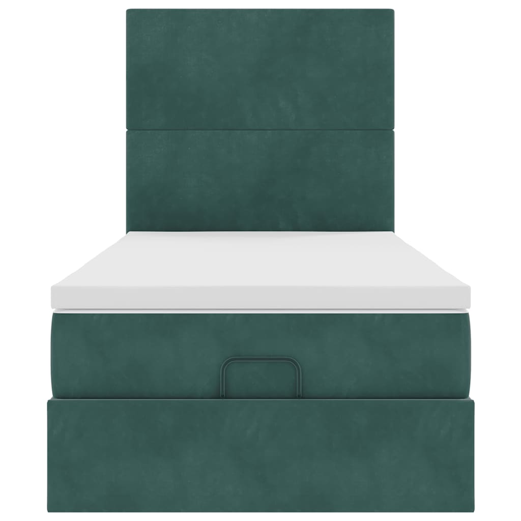 Ottoman-Bett mit Matratzen & LEDs Dunkelgrün 90x200 cm Samt