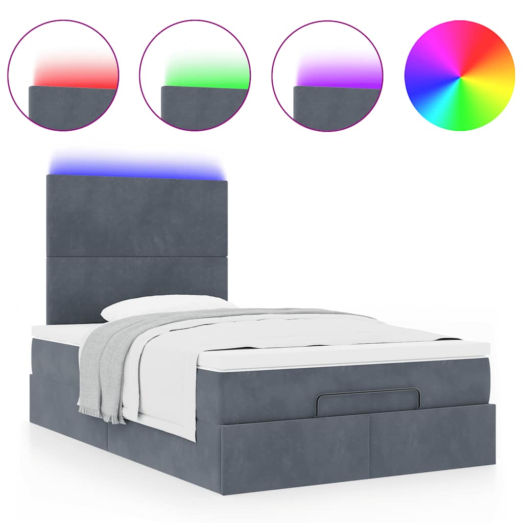 Ottoman-Bett mit Matratzen & LEDs Dunkelgrau 120x190 cm Samt