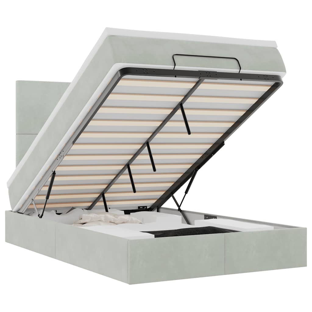 Ottoman-Bett mit Matratzen & LEDs Hellgrau 120x200 cm Samt