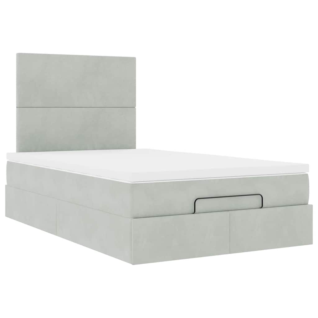 Ottoman-Bett mit Matratzen & LEDs Hellgrau 120x200 cm Samt