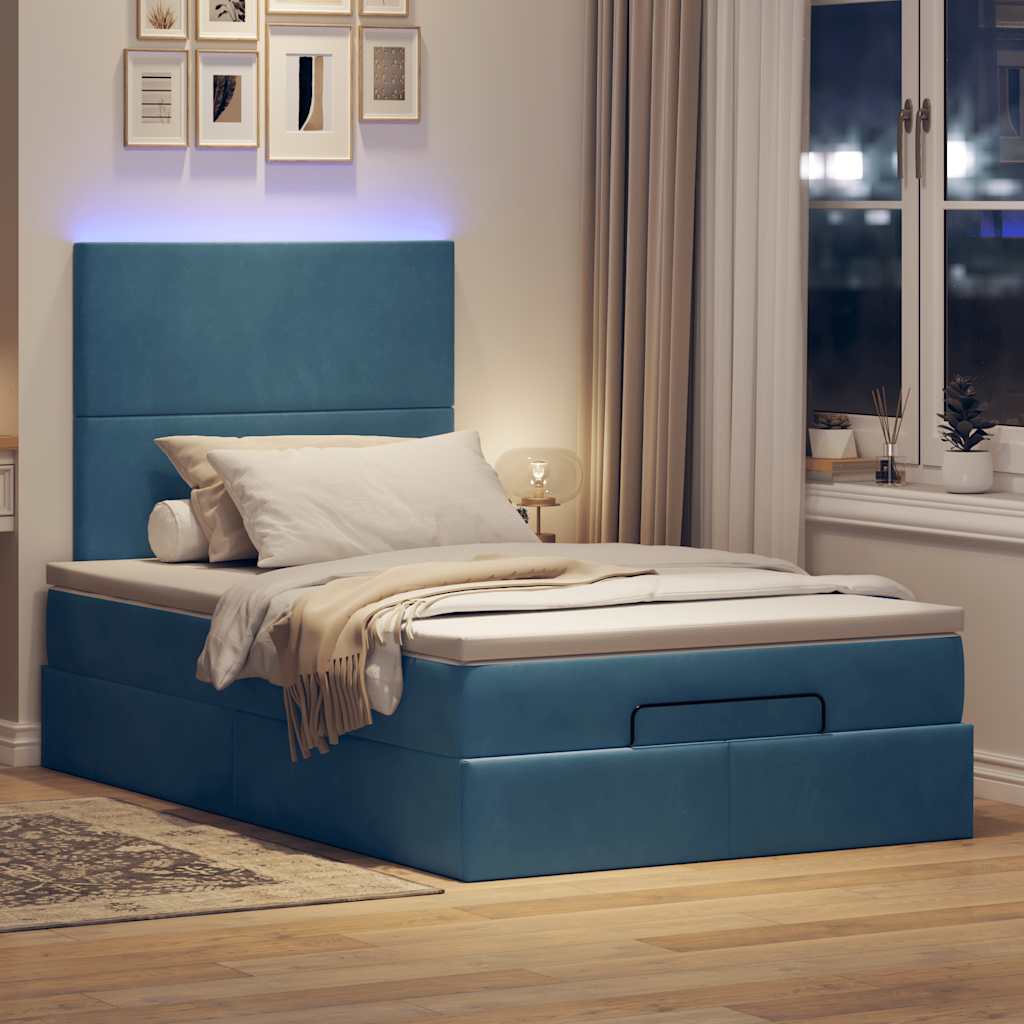 Ottoman-Bett mit Matratzen & LEDs Dunkelblau 120x200 cm Samt