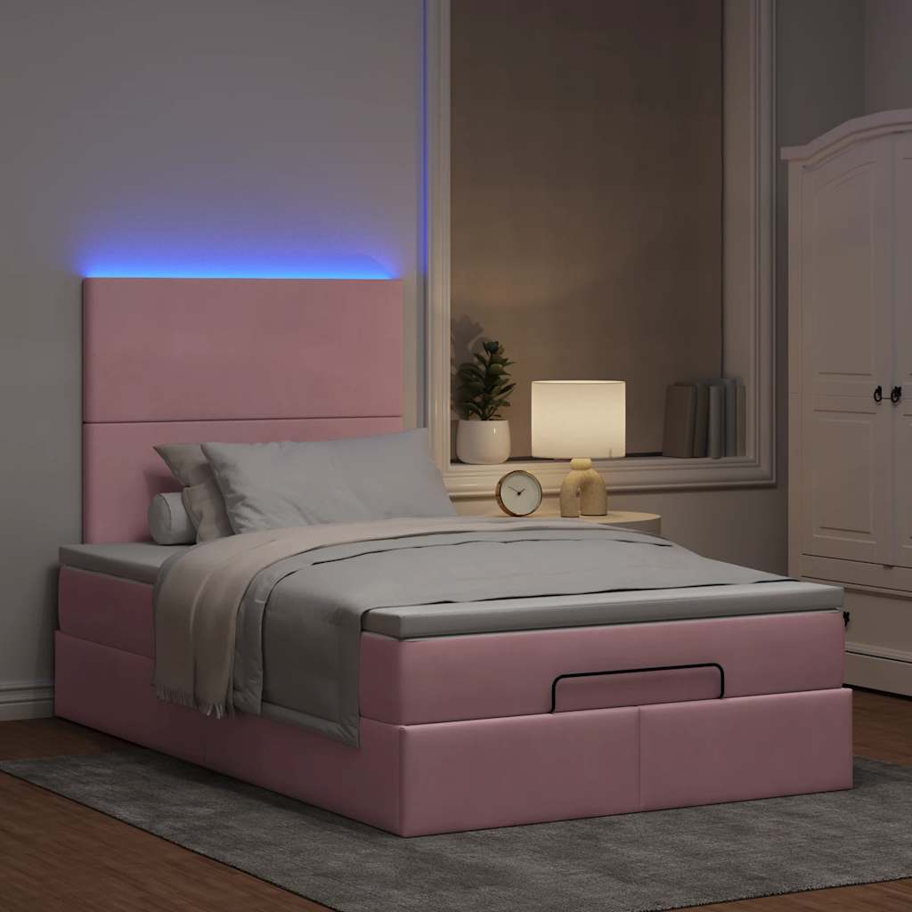 Ottoman-Bett mit Matratzen & LEDs Rosa 120x200 cm Samt