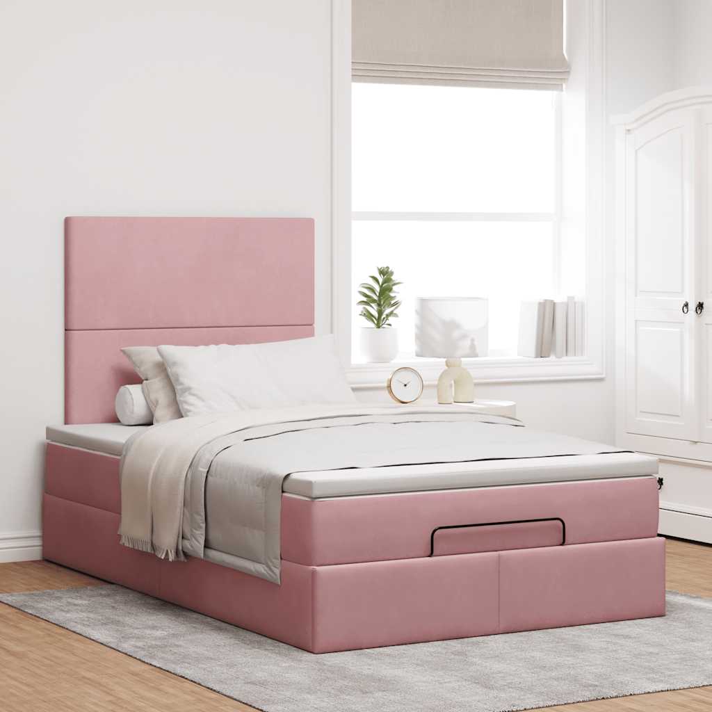 Ottoman-Bett mit Matratzen & LEDs Rosa 120x200 cm Samt