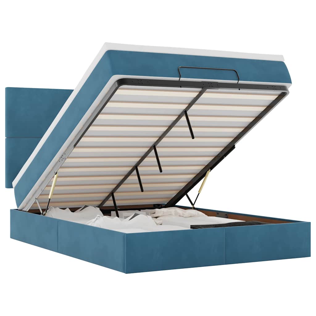 Ottoman-Bett mit Matratzen & LEDs Dunkelblau 140x190 cm Samt