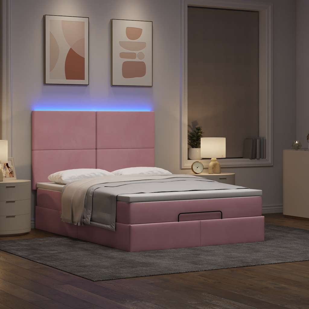 Ottoman-Bett mit Matratzen & LEDs Rosa 140x190 cm Samt