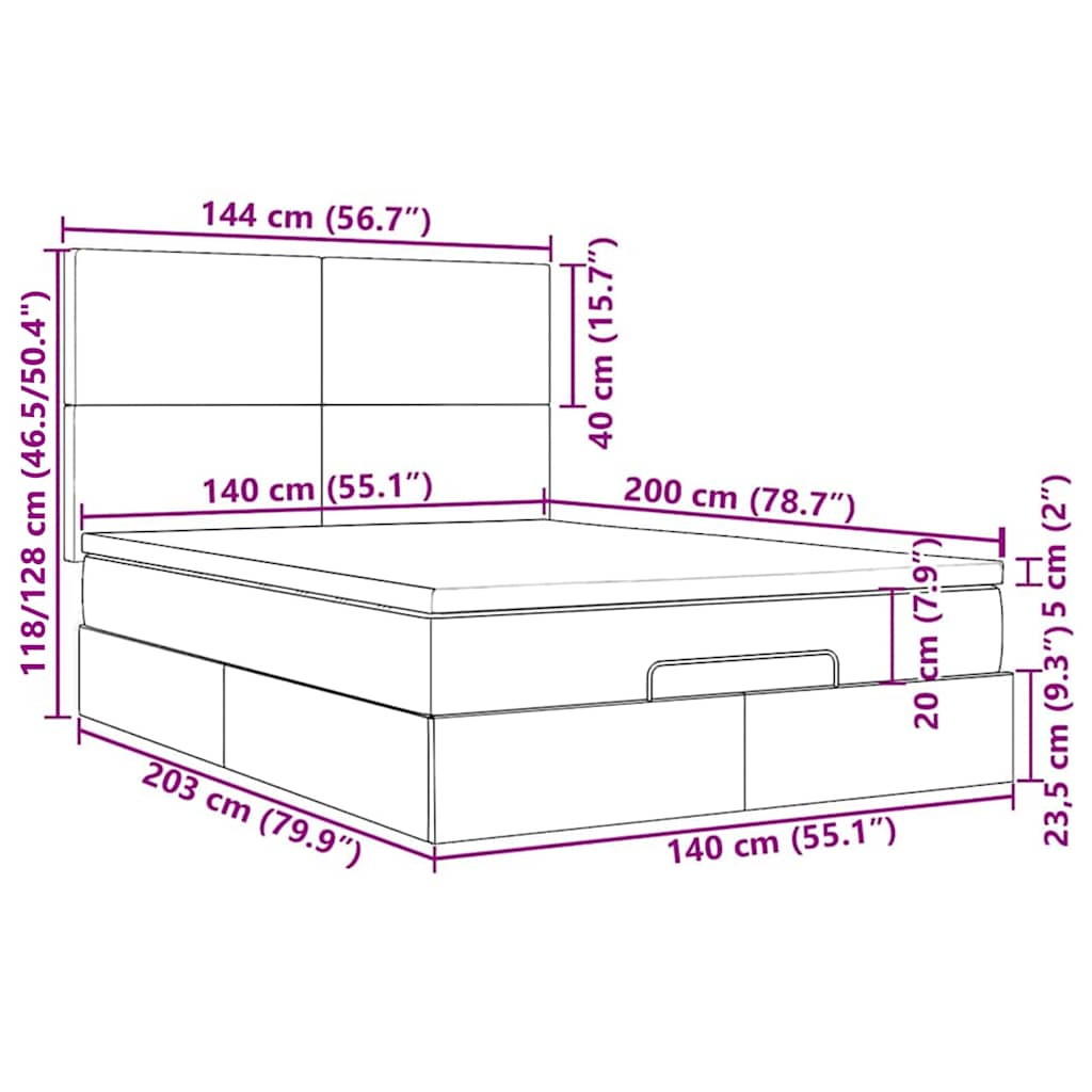 Ottoman-Bett mit Matratzen & LEDs Hellgrau 140x200 cm Samt